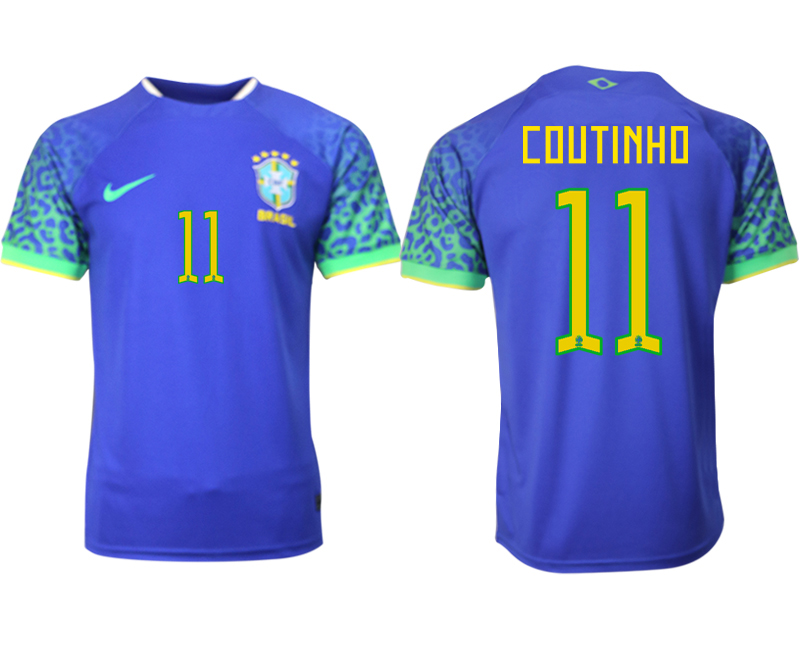 Brasilien Bortatröja Herr VM 2022 Kortärmad Billiga Fotbollströjor med tryck COUTINHO 11