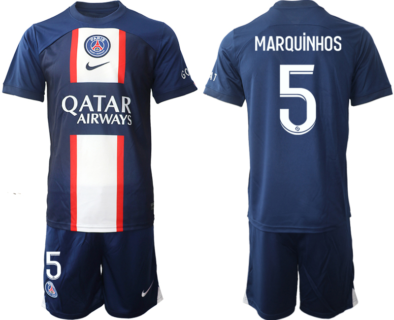 MARQUiNHOS #5 Paris Saint-Germain PSG Hemmatröja Herr 2023 Kortärmad + Korta byxor