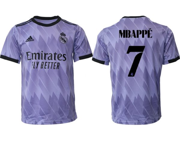 Real Madrid Bortatröja Herr 2023 Kortärmad Fotbollströjor med tryck MBAPPÉ 7