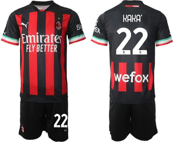 AC Milan Hemmatröja Herr 2023 Kortärmad + Korta byxor med namn KAKA’22