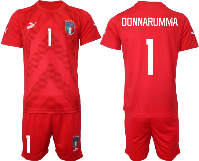 DONNARUMMA #1 Italien Målvaktströja 2023 röd Fotbollströjor För Män Kortärmad + Korta byxor