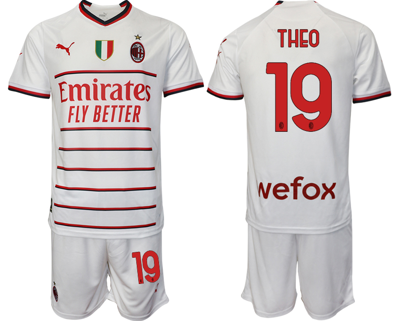 THEO #19 Billiga Fotbollströjor AC Milan Bortatröja Herr 2023 Kortärmad + Korta byxor