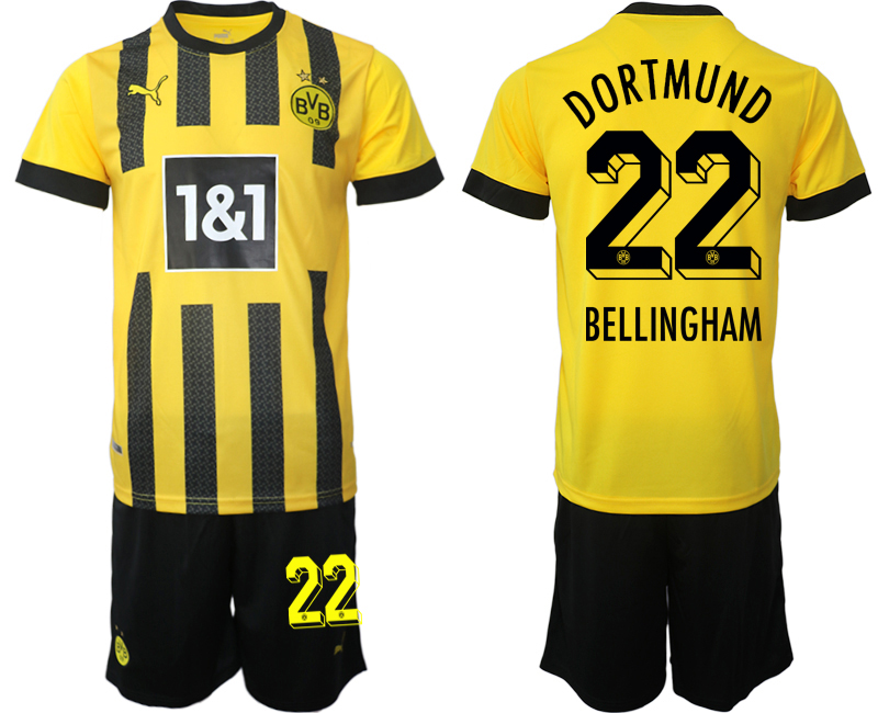 Fotbollsset Herr Borussia Dortmund BVB Hemmatröja 2023 Kortärmad + Korta byxor BELLINGHAM 22