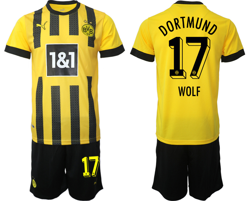 Fotbollsset Herr Borussia Dortmund BVB Hemmatröja 2023 Kortärmad + Korta byxor WOLF 17